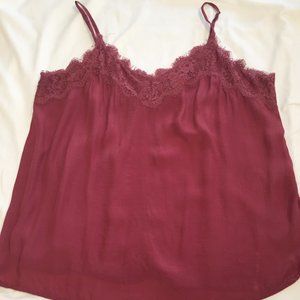 Lace Trim Pink Adjustable Spaghetti Strap Top